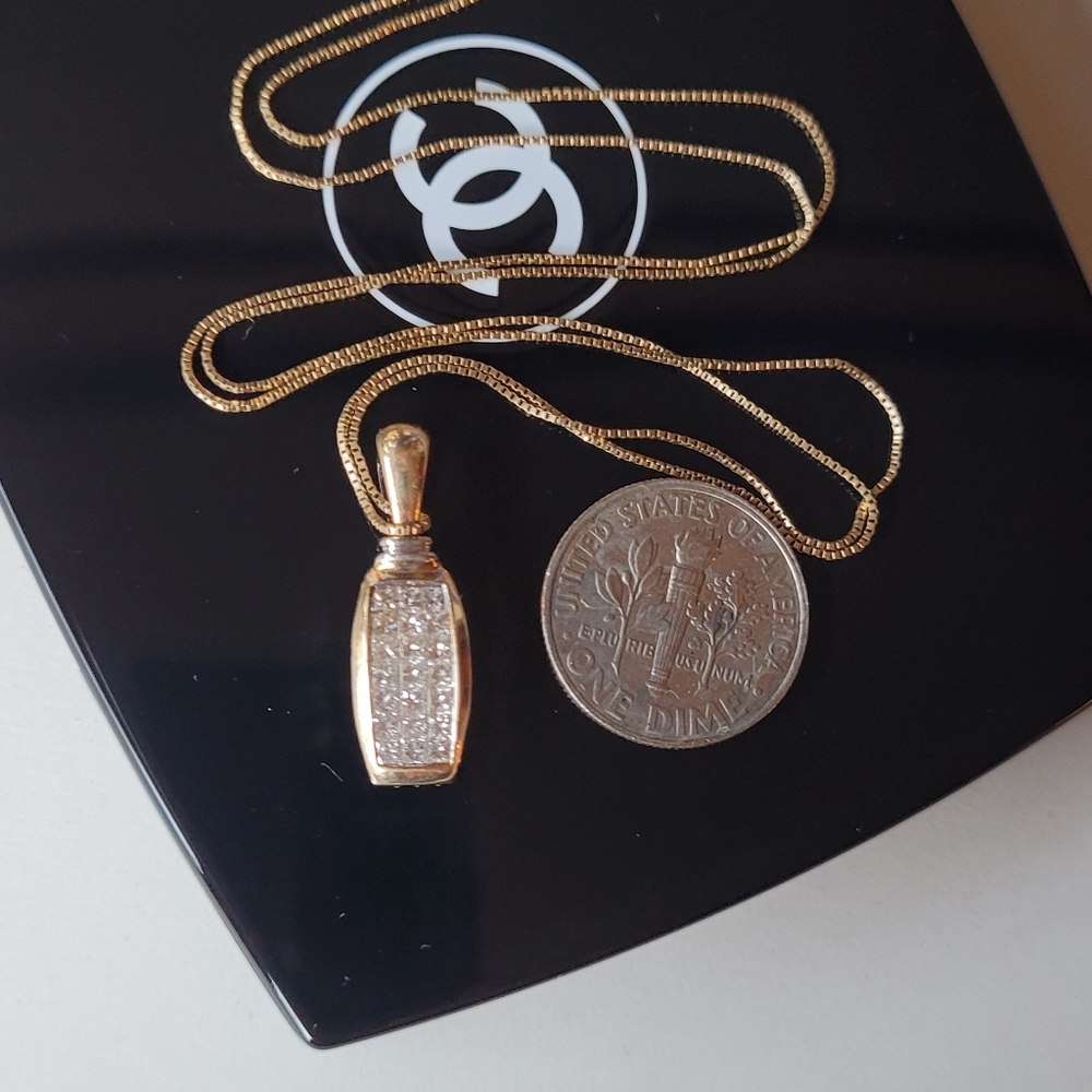 Genuine 14k yellow gold  Diamond pendant Charm MiniMAlist